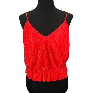 Zara Satin Crinkle Tank Top Red size M Peplum Hem Cropped Y2K Shiny